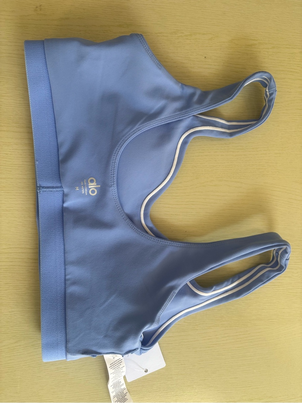 ALO Yoga Light Blue Sports Bra with White Tag Detail - Picture 6 of 7